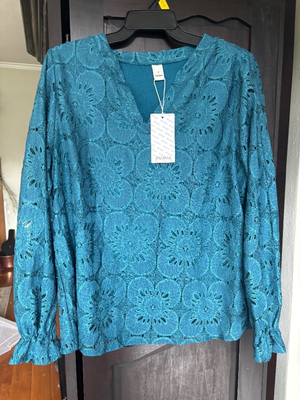 Amazon Teal lace patterned blouse